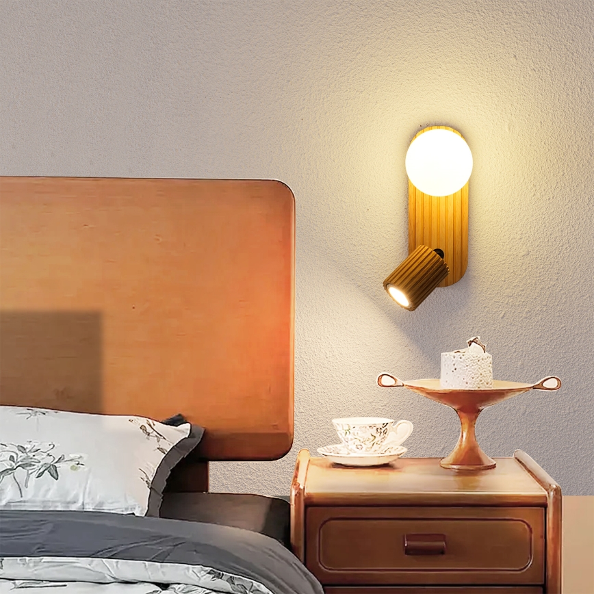 Brilagi - Vægmonteret spotlampe MODERN WOOD 1xG9/5W/230V + 1xGU10/8W i træ