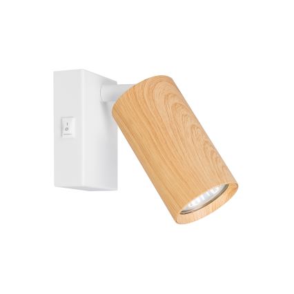 Brilagi - Væglampe med spot og afbryder SELE 1xGU10/30W/230V hvid/egetræseffekt