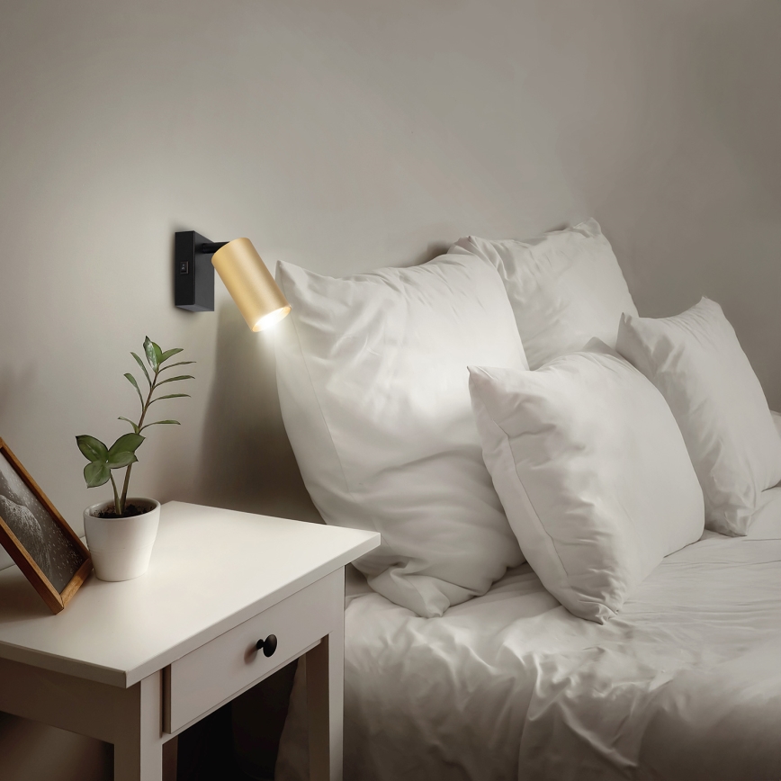 Brilagi - Vægspot med afbryder SELE 1xGU10/30W/230V sort/guld