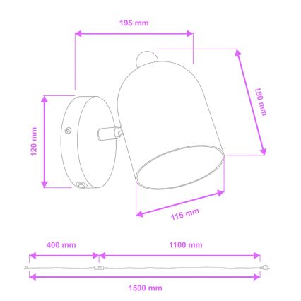 Brilagi - Vægspotlampe GALLION 1xE27/15W/230V rosa