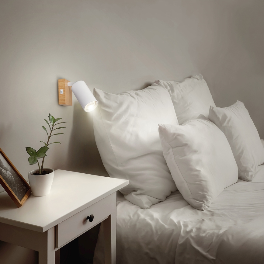 Brilagi - Væglampe med spot og afbryder SELE 1xGU10/30W/230V hvid/egedekor