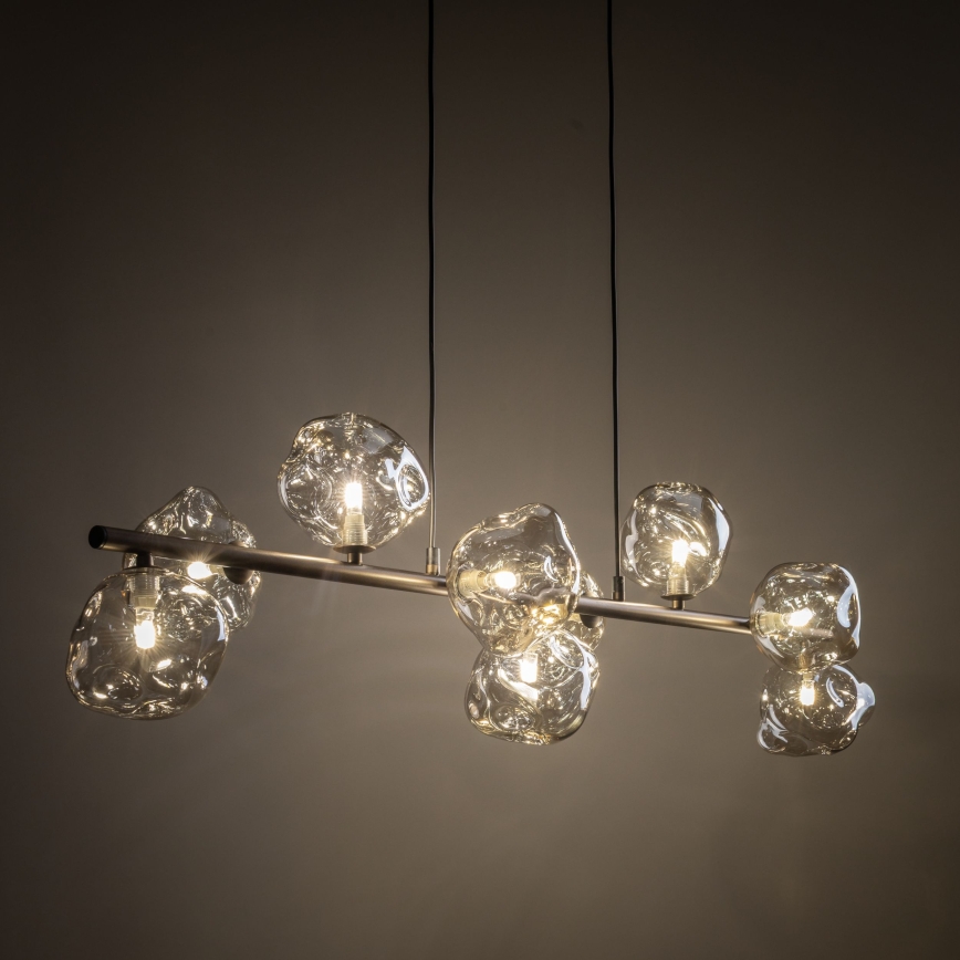 Brilagi - Wireophængt lysekrone VULCANO 9xG9/8W/230V bronze/røgfarvet beige