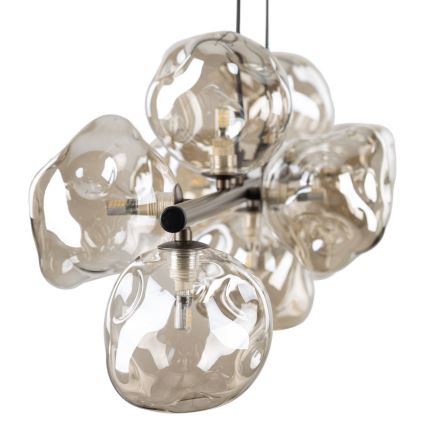 Brilagi - Wireophængt lysekrone VULCANO 9xG9/8W/230V bronze/røgfarvet beige