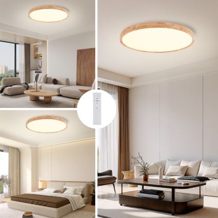 Brilagi - LED dæmpbar loftlampe WOODROUND LED/70W/230V 3000-6000K Ø 80 cm træ CRI 90 + fjernbetjening