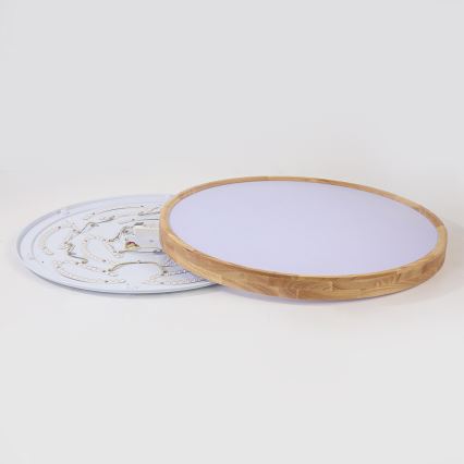 Brilagi - LED dæmpbar loftlampe WOODROUND LED/70W/230V 3000-6000K Ø 80 cm træ CRI 90 + fjernbetjening