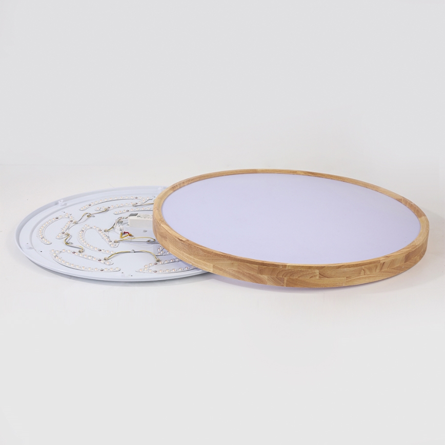 Brilagi - LED dæmpbar loftlampe WOODROUND LED/70W/230V 3000-6000K Ø 80 cm træ CRI 90 + fjernbetjening