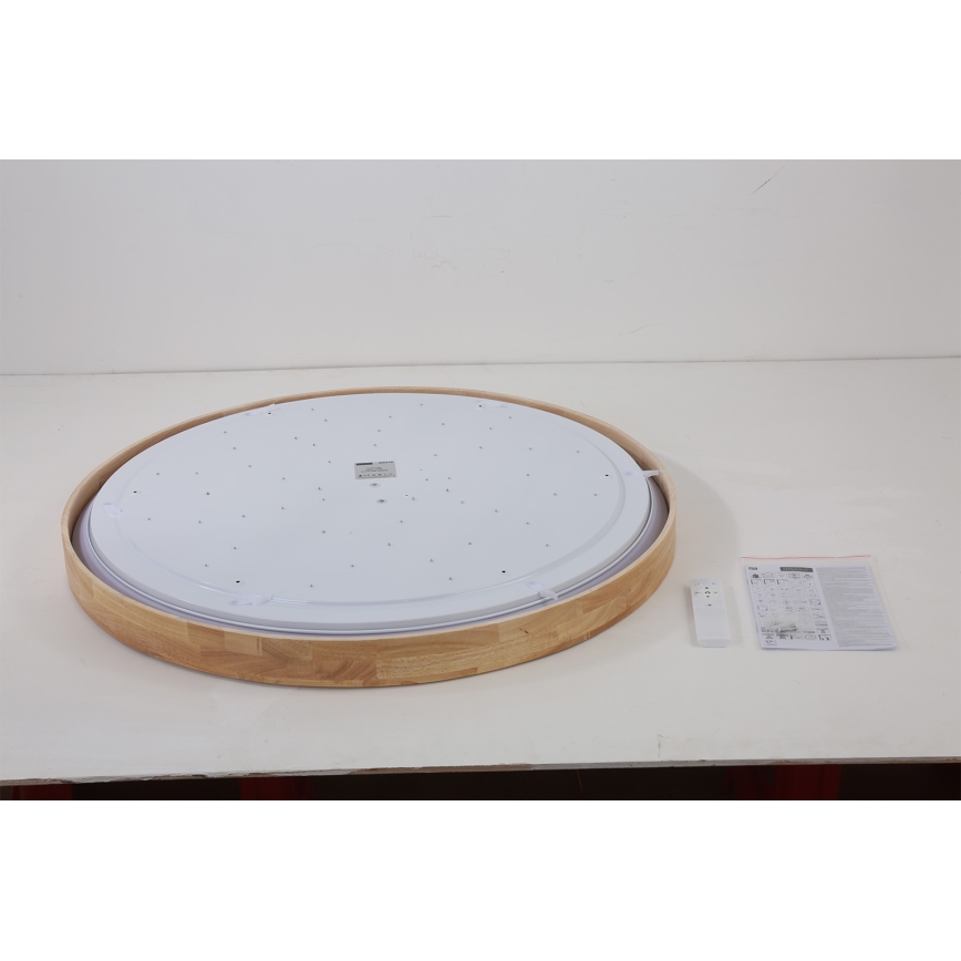 Brilagi - LED dæmpbar loftlampe WOODROUND LED/70W/230V 3000-6000K Ø 80 cm træ CRI 90 + fjernbetjening