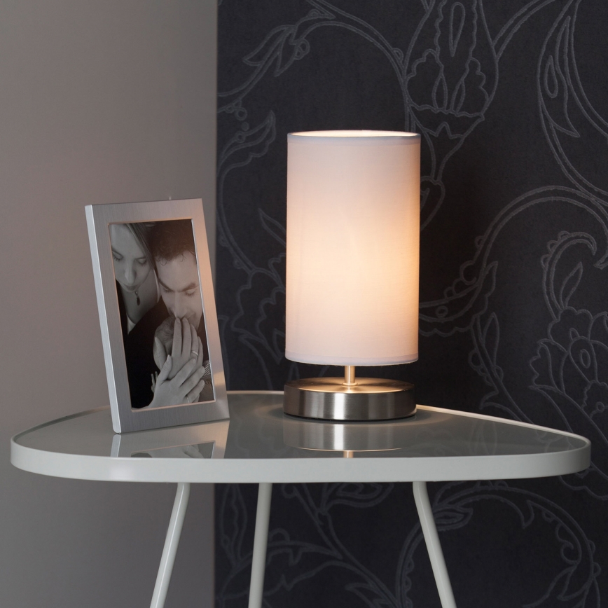 Brilliant - Bordlampe CLARIE 1xE14/40W/230V mat krom/hvid