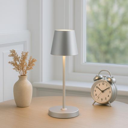 Brilliant - LED dæmpbar genopladelig berøringsbetjent udendørs bordlampe ELORA LED/2,5W/5V 2700K 2600 mAh IP44 sølv