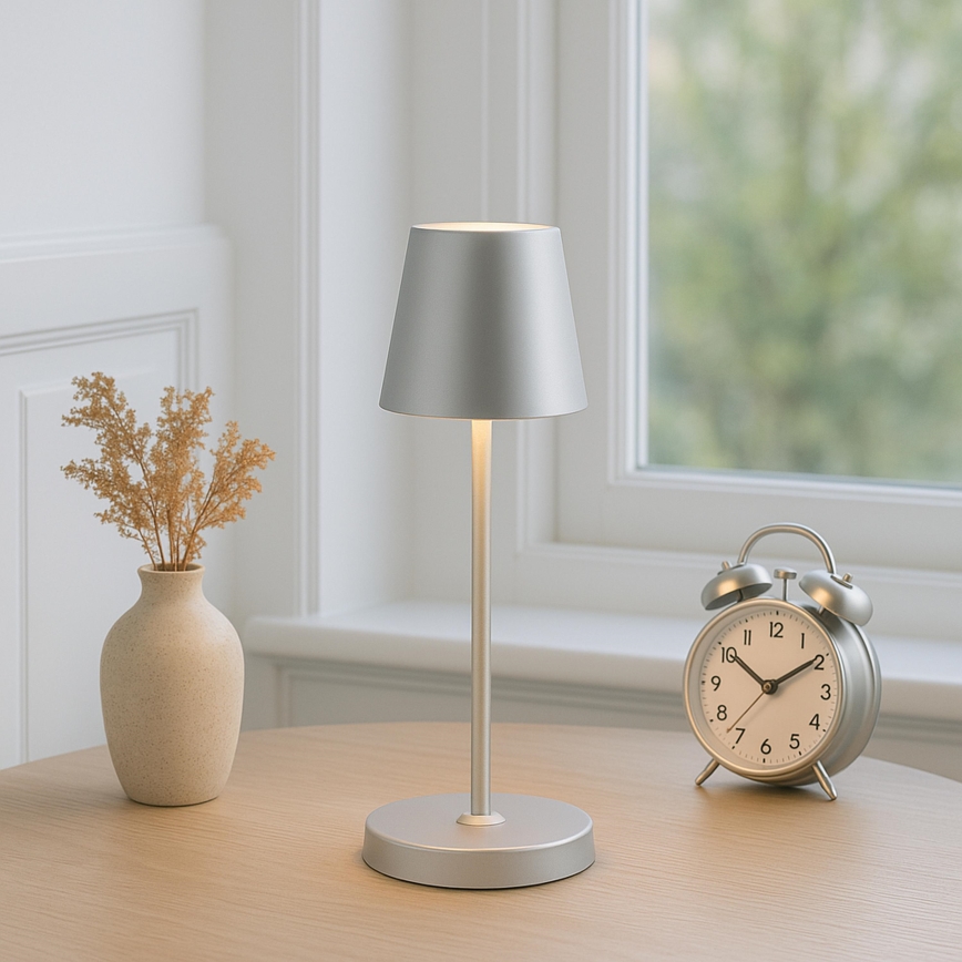 Brilliant - LED dæmpbar genopladelig berøringsbetjent udendørs bordlampe ELORA LED/2,5W/5V 2700K 2600 mAh IP44 sølv