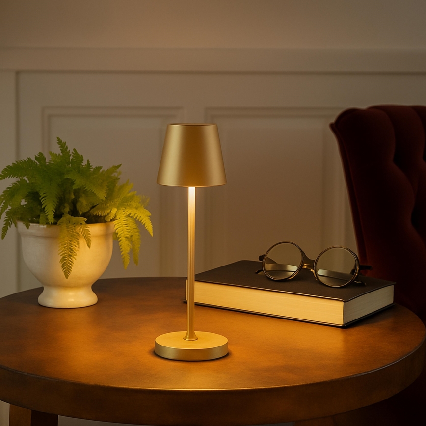 Brilliant - LED Dæmpbar genopladelig berøringsbetjent udendørs bordlampe ELORA LED/2,5W/5V 2700K 2600 mAh IP44 guld