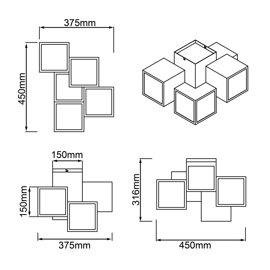 Brilliant - LED loftlampe CUBIX 5xLED/7,6W/230V 3000K hvid