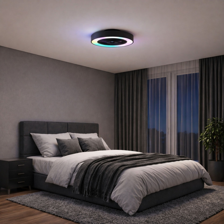 Brilliant - LED RGBW dæmpbar loftlampe med ventilator CATANIA LED/37W/230V 2700-6500K pr. 48,6 cm sort + fjernbetjening