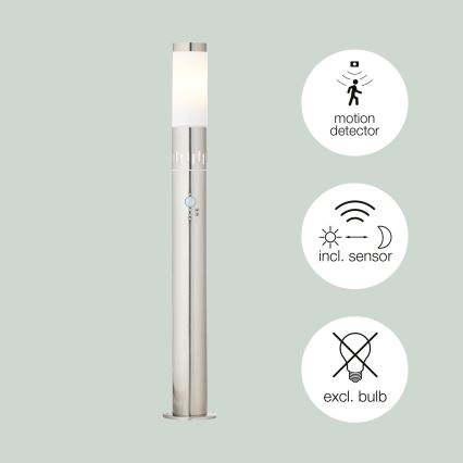 Brilliant - LED udendørslampe med sensor LEIGH LED/0,9W/230V + 1xE27/11W 80 cm IP44 skinnende krom