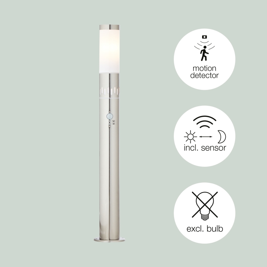 Brilliant - LED udendørslampe med sensor LEIGH LED/0,9W/230V + 1xE27/11W 80 cm IP44 skinnende krom