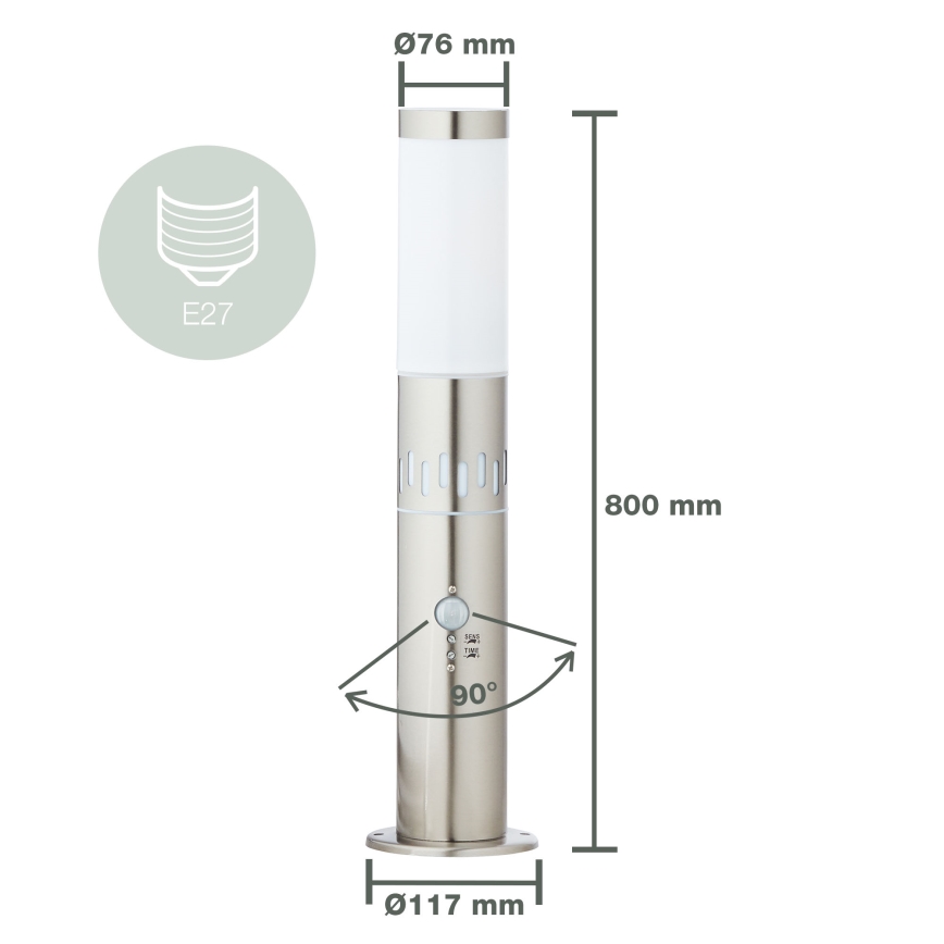 Brilliant - LED udendørslampe med sensor LEIGH LED/0,9W/230V + 1xE27/11W 80 cm IP44 skinnende krom