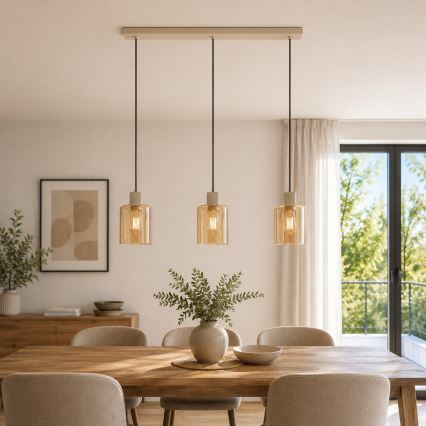 Brilliant - Pendel på kabel LYSKA 3xE27/20W/230V creme/røget beige