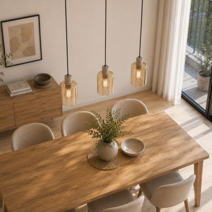 Brilliant - Pendel på kabel LYSKA 3xE27/20W/230V creme/røget beige