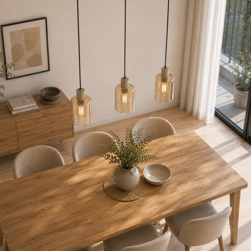 Brilliant - Pendel på kabel LYSKA 3xE27/20W/230V creme/røget beige