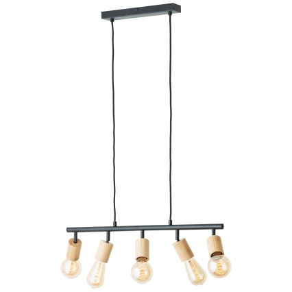 Brilliant - Pendel på ledning 5xE27/28W/230V sort/bambus
