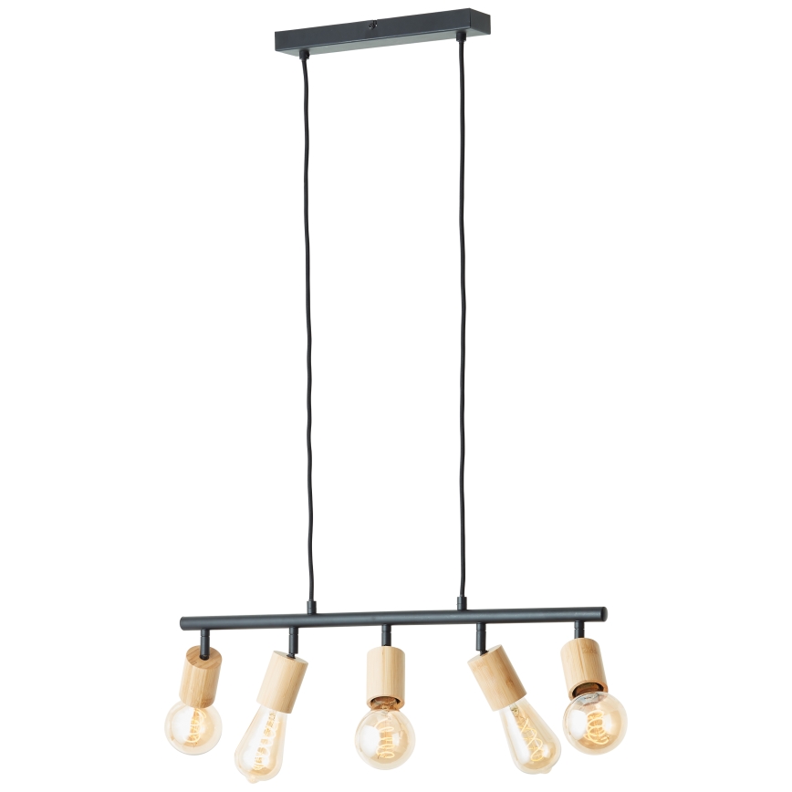 Brilliant - Pendel på ledning 5xE27/28W/230V sort/bambus