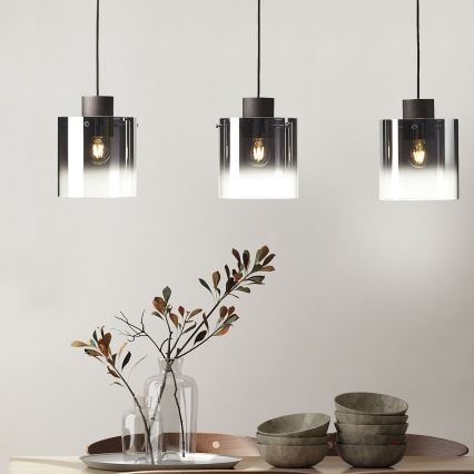 Brilliant - Pendel på wire BETH 3xE27/60W/230V sort/røget