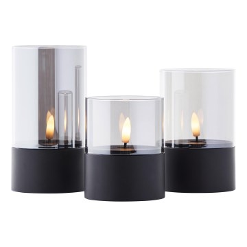 Brilliant - Sæt med 3 stk. BOUGIE LED-lys LED/2xAA IP44, sort/røget