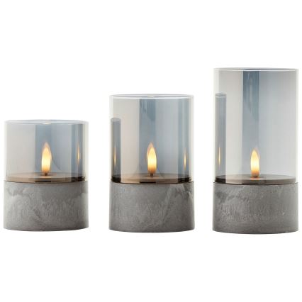 Brilliant - Sæt med 3 stk. LED-lys BOUGIE LED/2xAA IP44, grå/røgfarvet