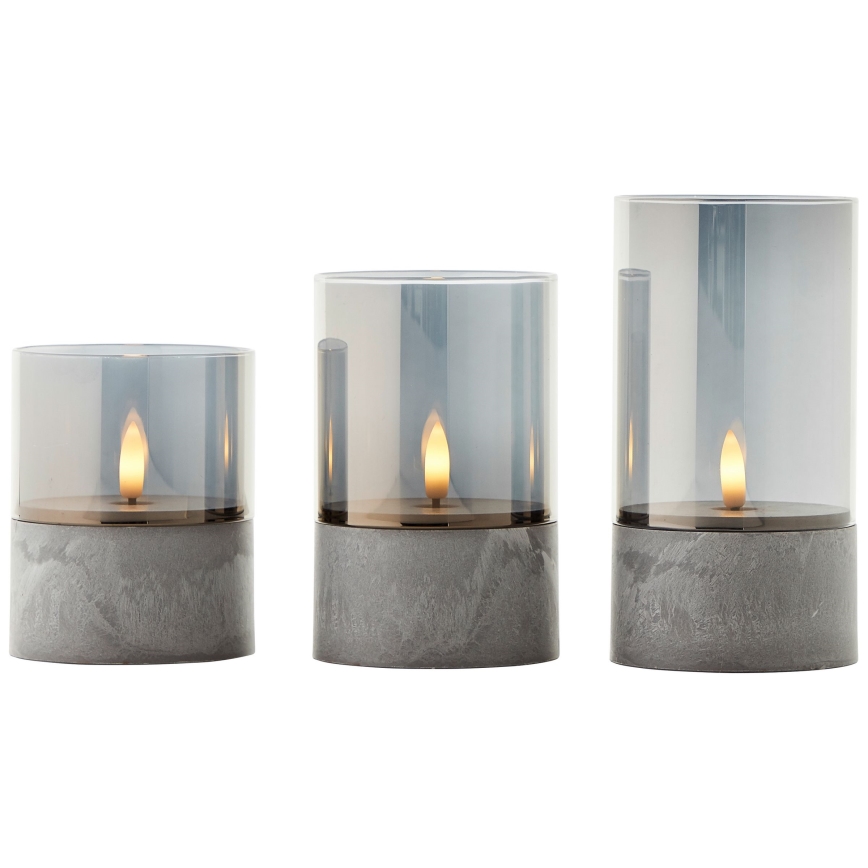 Brilliant - Sæt med 3 stk. LED-lys BOUGIE LED/2xAA IP44, grå/røgfarvet