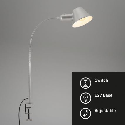 Brilo - Fleksibel bordlampe med klemme 1xE27/10W/230V sølvfarvet