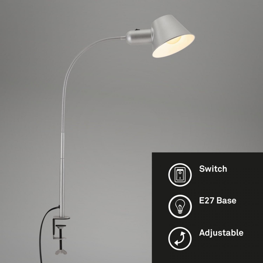 Brilo - Fleksibel bordlampe med klemme 1xE27/10W/230V sølvfarvet