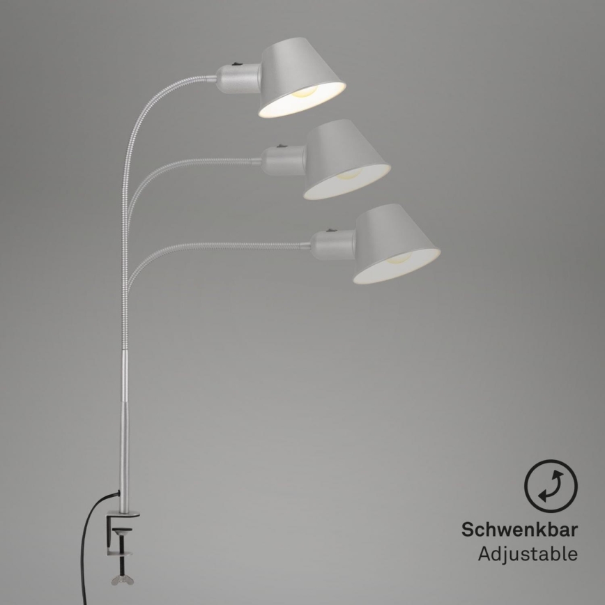 Brilo - Fleksibel bordlampe med klemme 1xE27/10W/230V sølvfarvet