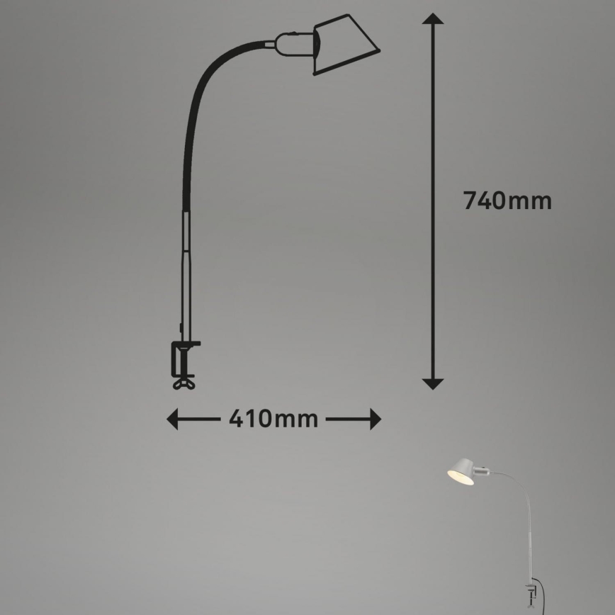 Brilo - Fleksibel bordlampe med klemme 1xE27/10W/230V sølvfarvet