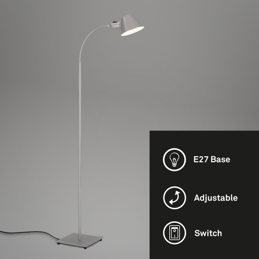 Brilo - Fleksibel gulvlampe 1xE27/10W/230V sølvfarvet
