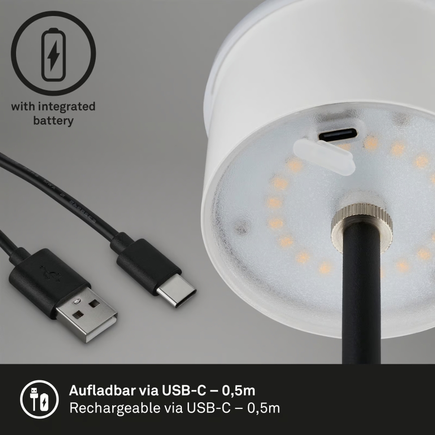 Brilo - LED dæmpbar, genopladelig, berøringsbetjent udendørs bordlampe KIKI LED/2,6W/5V IP44 2600 mAh sølvfarvet