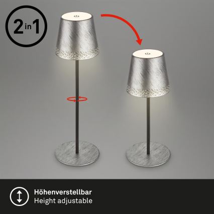 Brilo - LED dæmpbar, genopladelig, berøringsbetjent udendørs bordlampe KIKI LED/2,6W/5V IP44 2600 mAh sølvfarvet