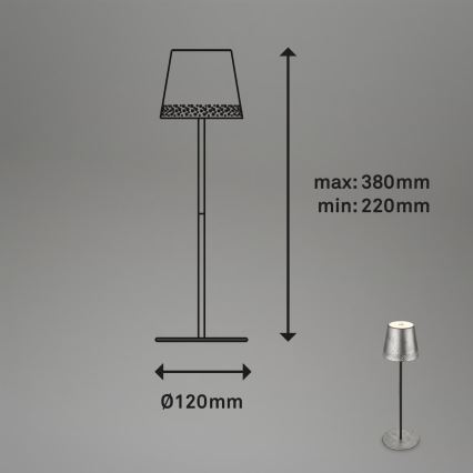 Brilo - LED dæmpbar, genopladelig, berøringsbetjent udendørs bordlampe KIKI LED/2,6W/5V IP44 2600 mAh sølvfarvet