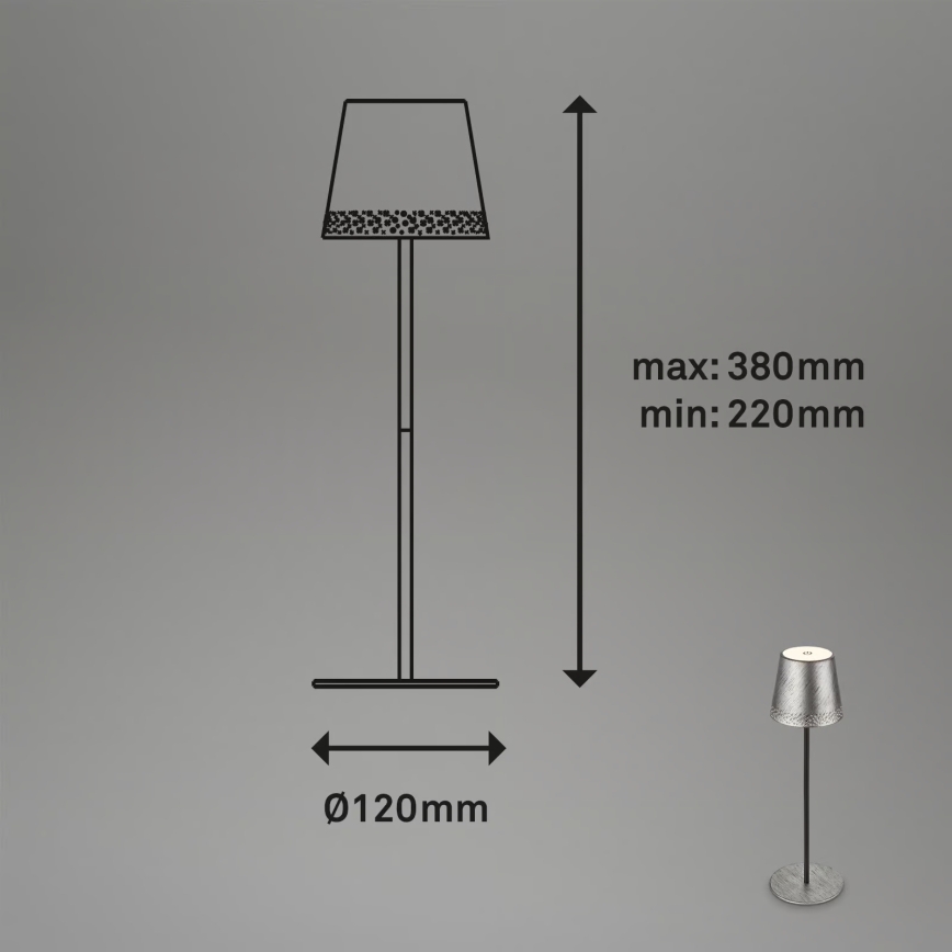 Brilo - LED dæmpbar, genopladelig, berøringsbetjent udendørs bordlampe KIKI LED/2,6W/5V IP44 2600 mAh sølvfarvet