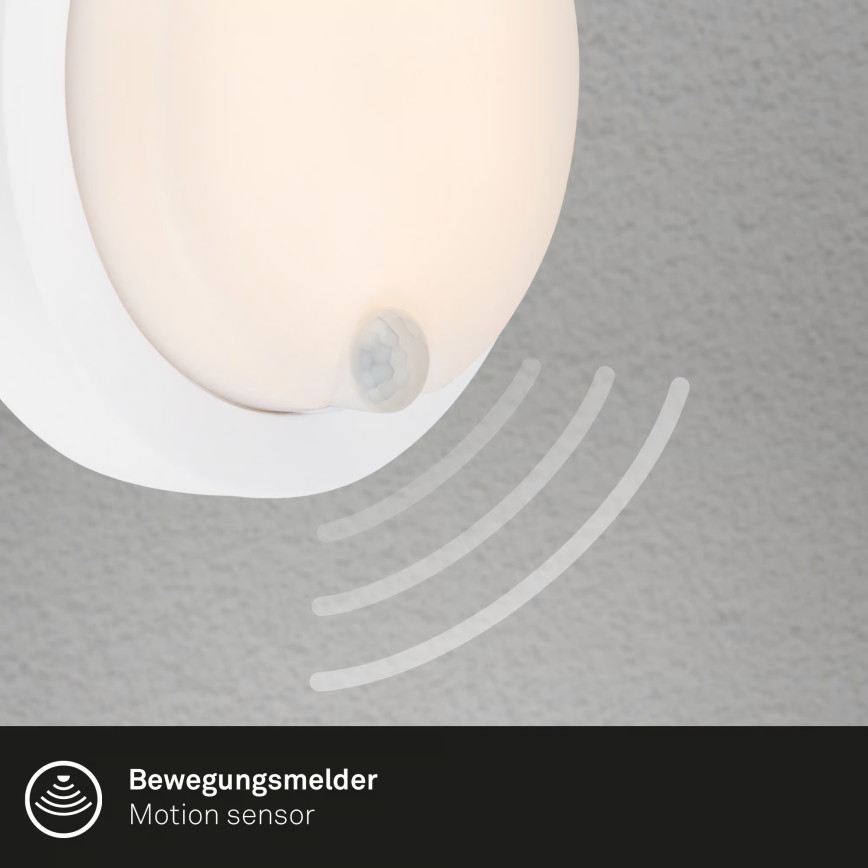 Brilo - Genopladelig LED-væglampe til udendørs brug med sensor, 4 W/5 V, 4400 mAh, IP44, hvid