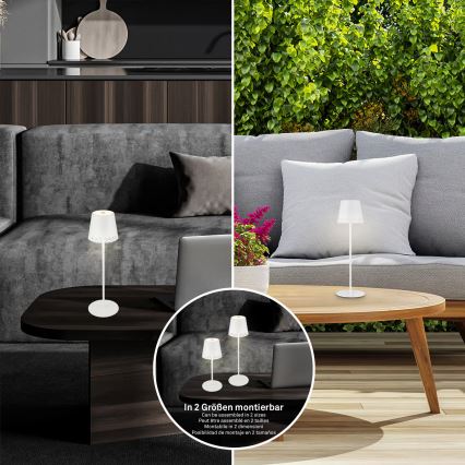 Brilo - LED dæmpbar genopladelig berøringsbetjent udendørs bordlampe KIKI LED/2,6W/5V IP44 2600 mAh hvid