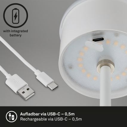 Brilo - LED dæmpbar genopladelig berøringsbetjent udendørs bordlampe KIKI LED/2,6W/5V IP44 2600 mAh hvid