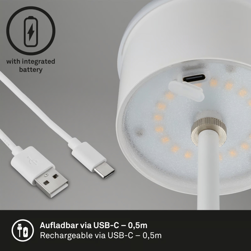 Brilo - LED dæmpbar genopladelig berøringsbetjent udendørs bordlampe KIKI LED/2,6W/5V IP44 2600 mAh hvid