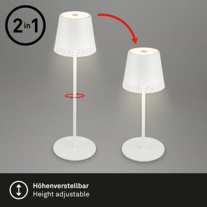 Brilo - LED dæmpbar genopladelig berøringsbetjent udendørs bordlampe KIKI LED/2,6W/5V IP44 2600 mAh hvid
