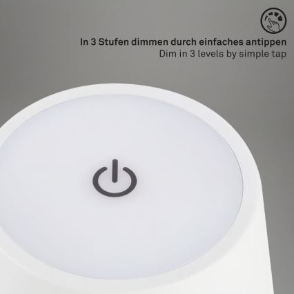 Brilo - LED dæmpbar genopladelig berøringsbetjent udendørs bordlampe KIKI LED/2,6W/5V IP44 2600 mAh hvid
