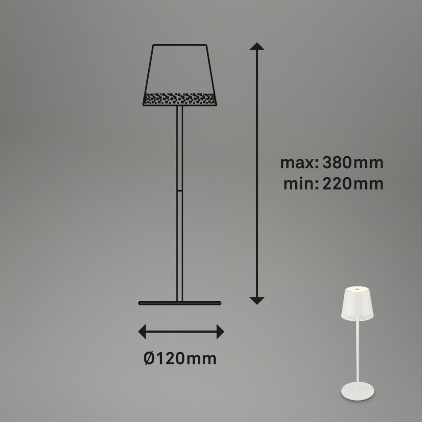 Brilo - LED dæmpbar genopladelig berøringsbetjent udendørs bordlampe KIKI LED/2,6W/5V IP44 2600 mAh hvid