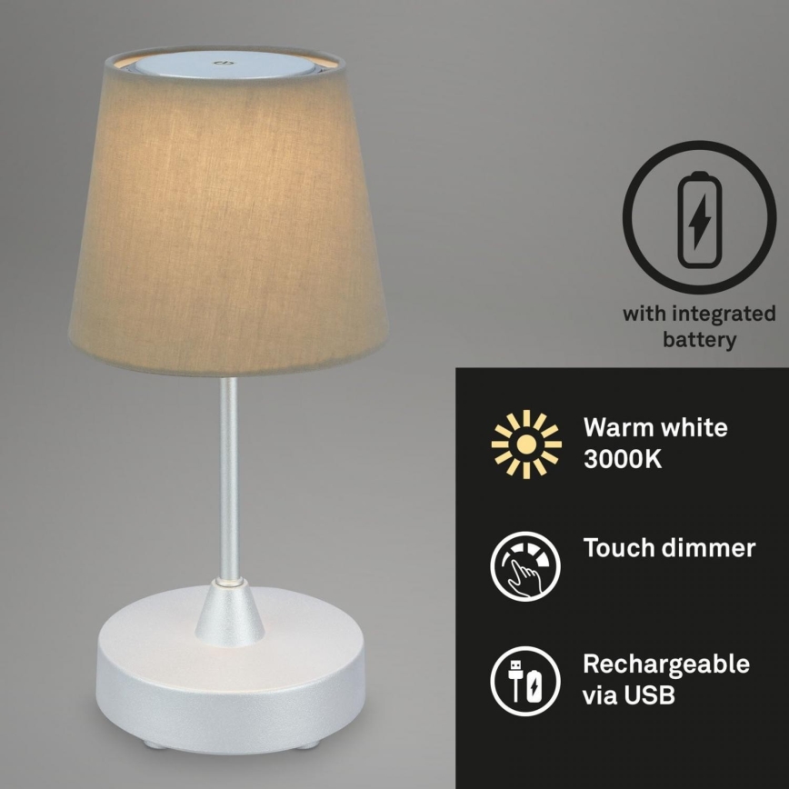 Brilo - LED Dæmpbar genopladelig udendørs bordlampe LED/3W/5V IP44 sølvfarvet/beige