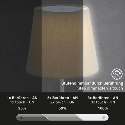 Brilo - LED Dæmpbar genopladelig udendørs bordlampe LED/3W/5V IP44 sølvfarvet/beige