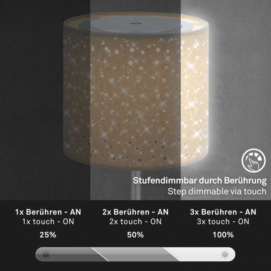 Brilo - Udendørs LED bordlampe dæmpbar og genopladelig LOLE LED/3W/5V 2000mAh IP44 sølvfarvet/beige