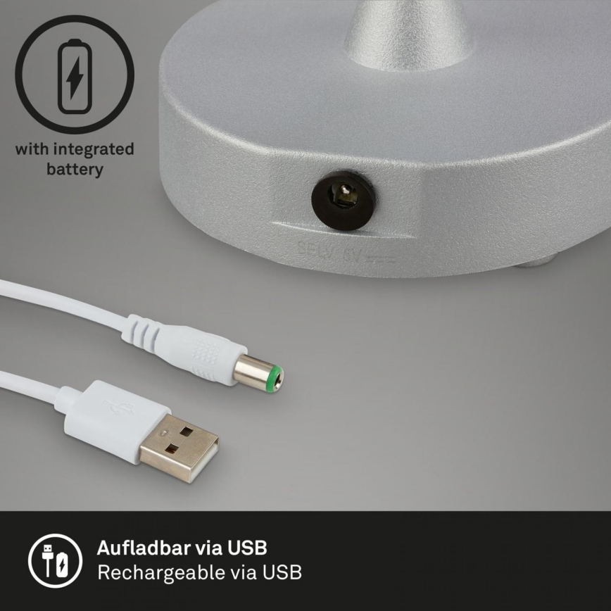 Brilo - Udendørs LED bordlampe dæmpbar og genopladelig LOLE LED/3W/5V 2000mAh IP44 sølvfarvet/beige