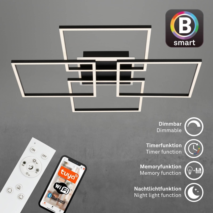 Brilo - Dæmpbar LED-loftlampe FRAME LED/50W/230V 2700-6500K 72,4x72,4cm sort Wi-Fi Tuya + fjernbetjening
